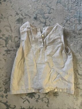 Christian Siriano Cream Sleeveless Button-Placket Tank Top linen